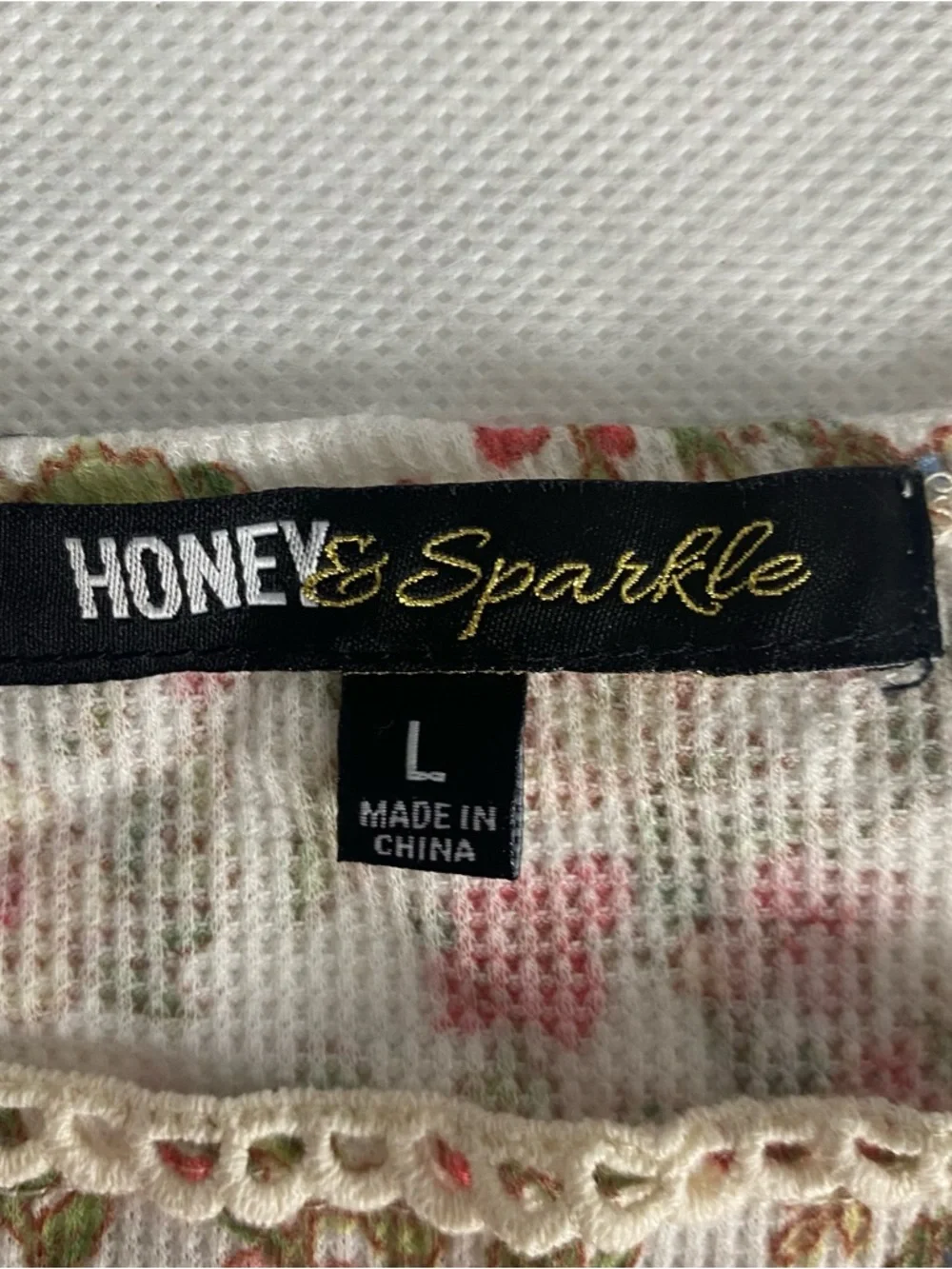 Honey & Sparkle Floral Crop Top Women Large Waffle Knit Cottagecore Feminine - Picture 8 of 14